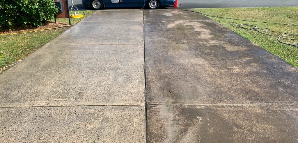 before and after pressure washing concrete in Sunshine Coast