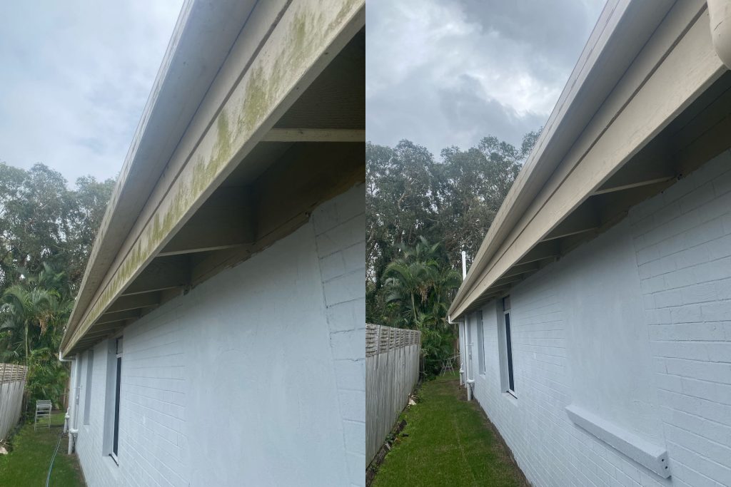before and after cleaning brick siding from the exterior of a home