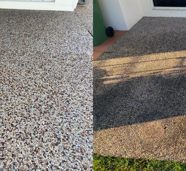 Before and after image of concrete cleaning Sunshine Coast